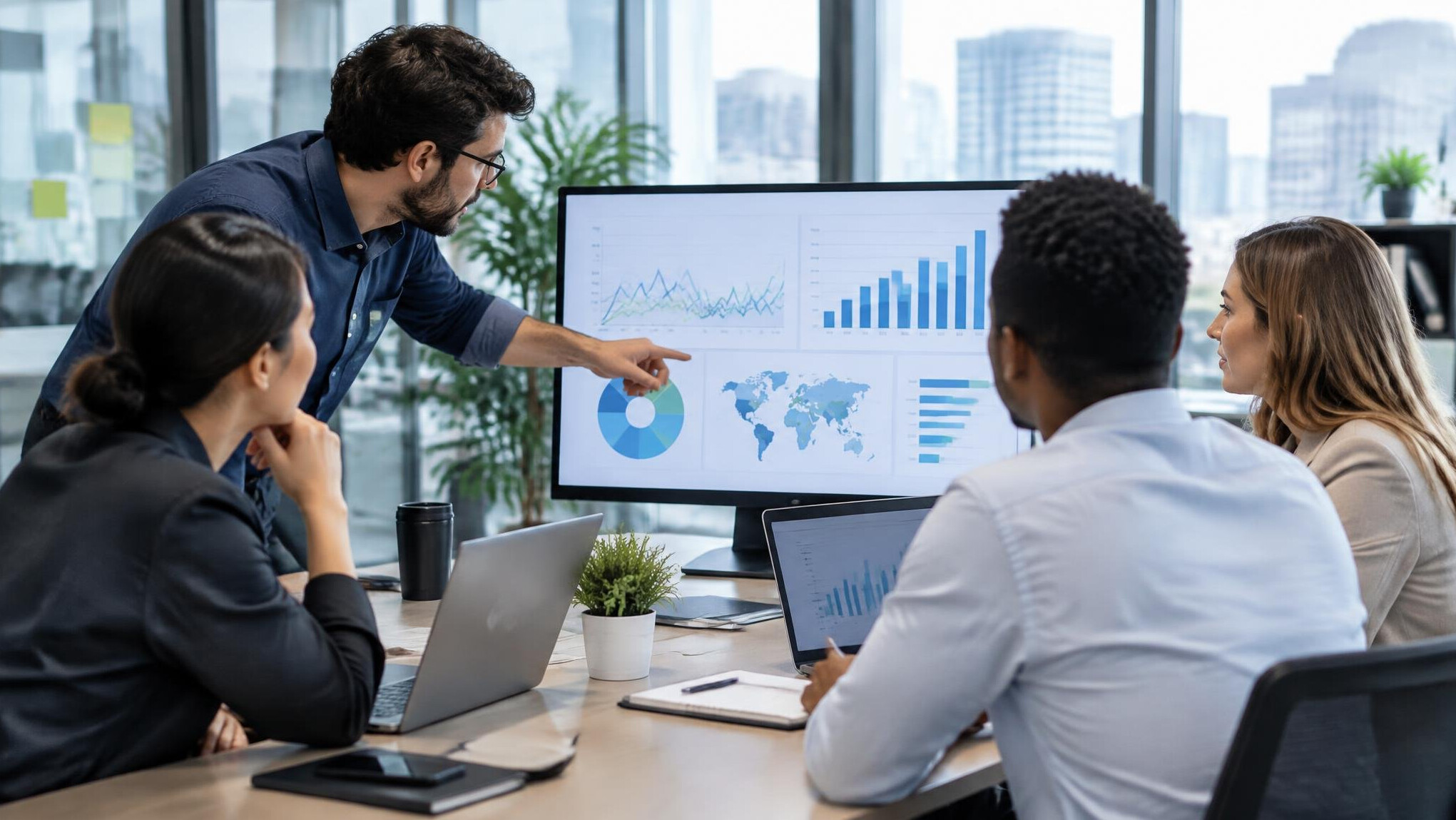 data charts on screen