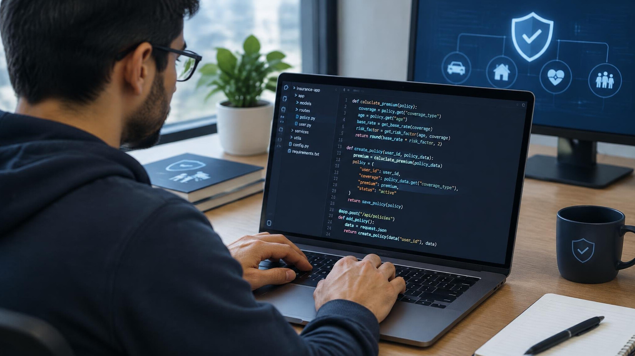 software developer writing code for insurance